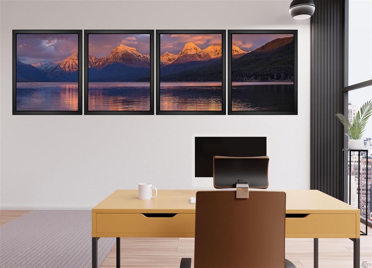 Skeeze, Mountain Range in Glacier National Park, EFX, EFX Gallery, art, photography, giclée, prints, picture frames, Mountain Range in Glacier National Park 24" multi-frame 4 section in office